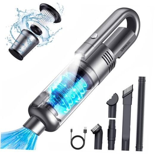 Handheld Car Vacuum Cleaner Cordless: 9500PA Powerful Suction Portable Silver