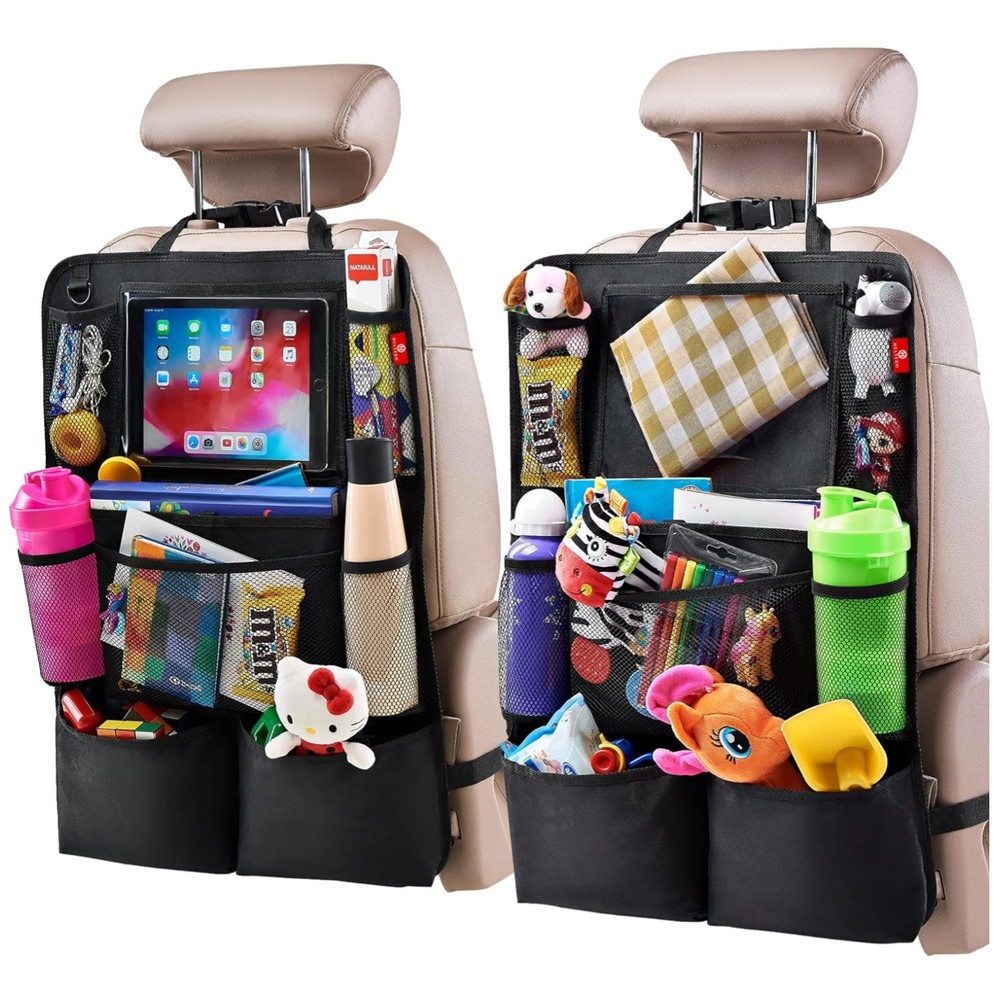 Adjustable Backseat Organizer with 9 Pockets and Waterproof Kick Mats