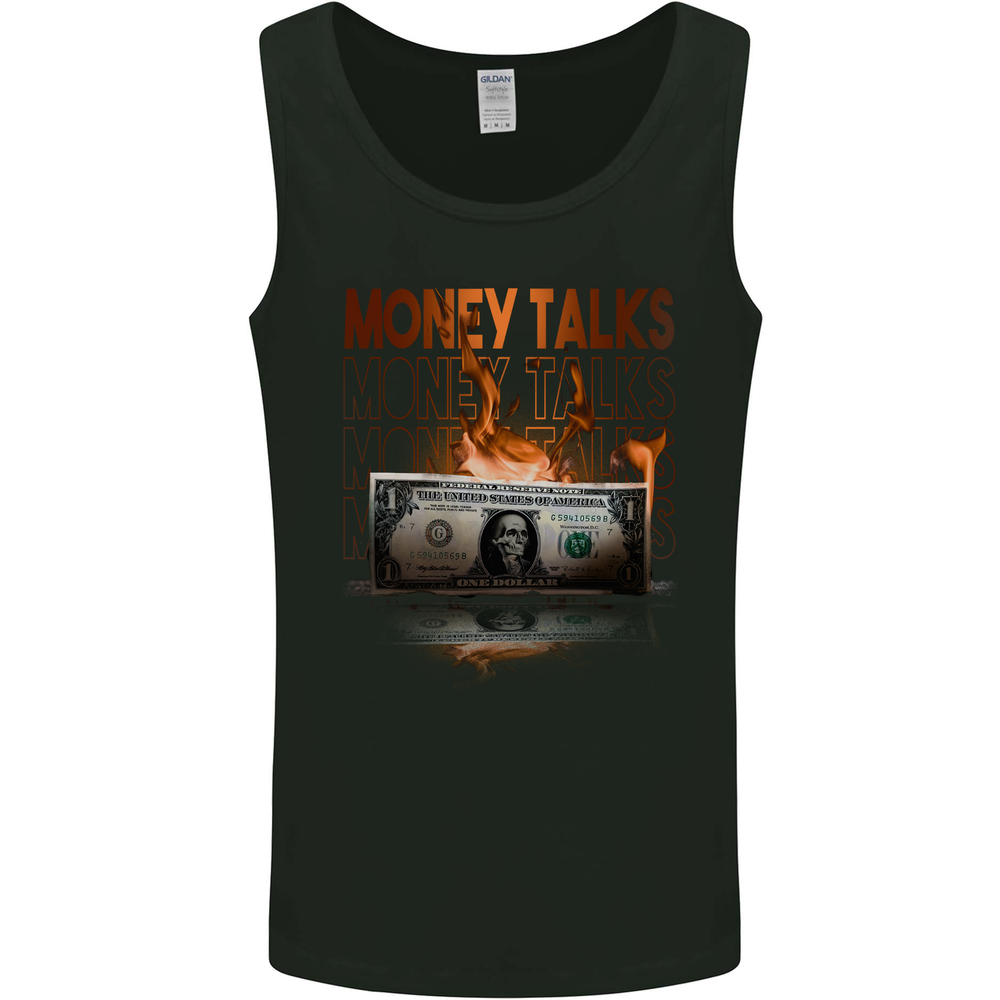 Money Talks Burning Cash Hustle Skull Mens Vest Tank Top