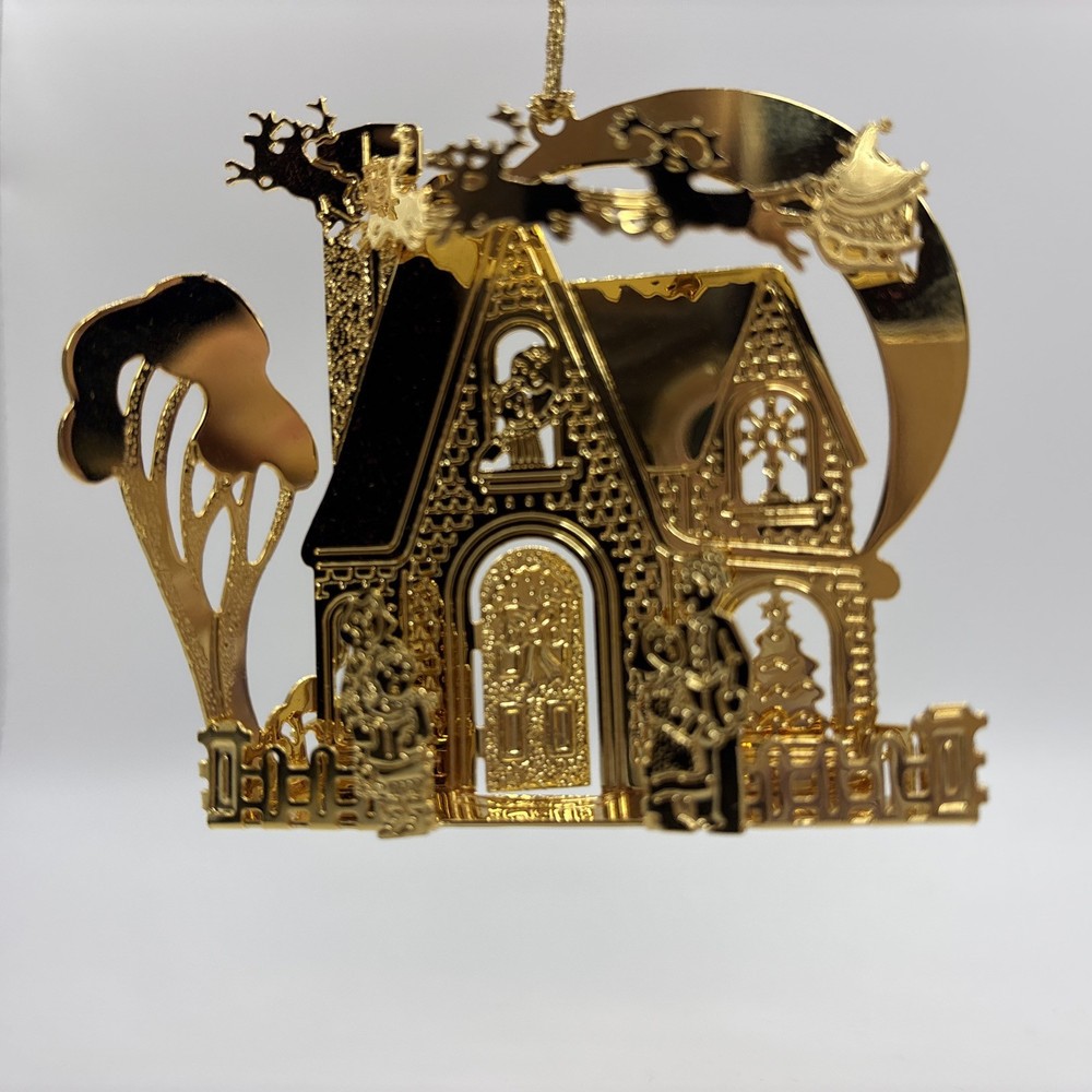 Danbury Mint Christmas Ornament 1991 Santa Reindeer Sleigh Gold-Plated Vintage