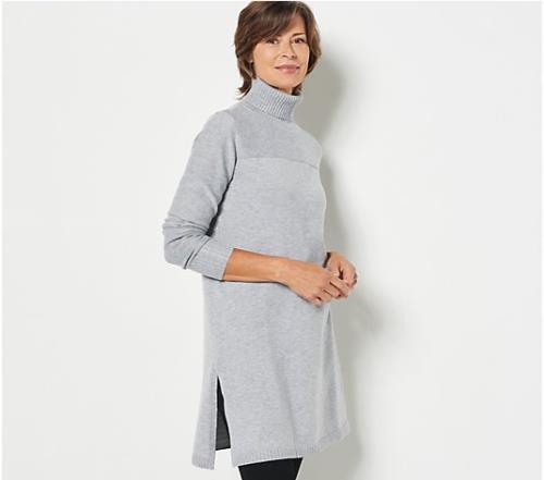 Modern Soul Comfort Yarn Turtleneck Sweater Tunic (LtHeatherGrey, S) A456863