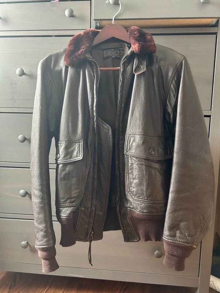 Vintage Leather US Navy G-1 Flying Jacket MIL-J-7823 B Ralph Edwards Sportswear