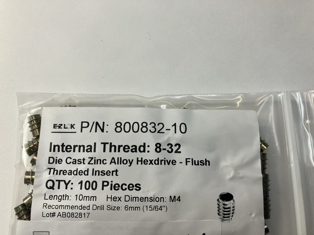 EZ-LOK 8-32 Die Cast Zinc Alloy Hex-Drive Threaded Inserts for Wood 100 Pieces