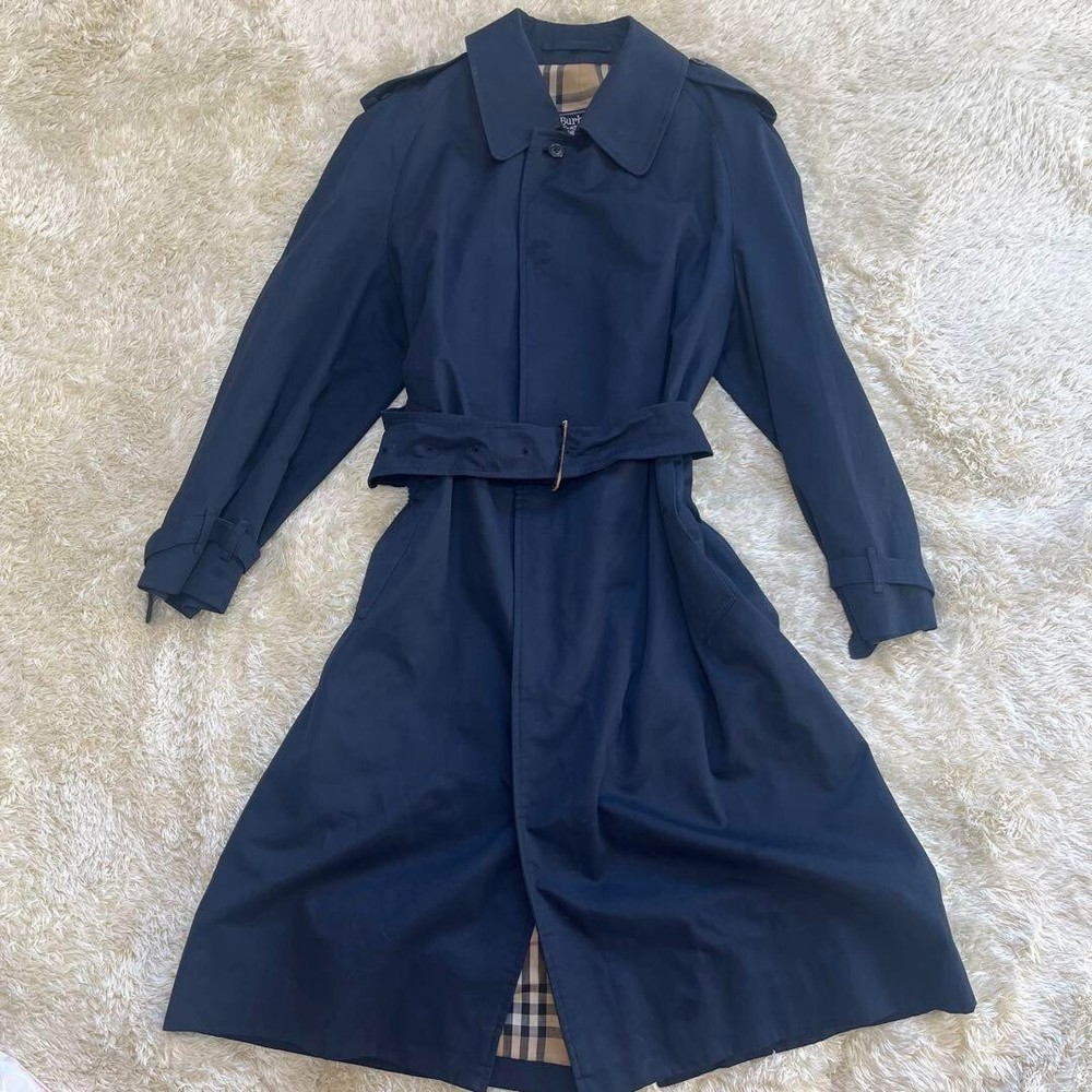 Burberry Nova Check Trench Coat Stencil Collar Coat Navy Long length with belt