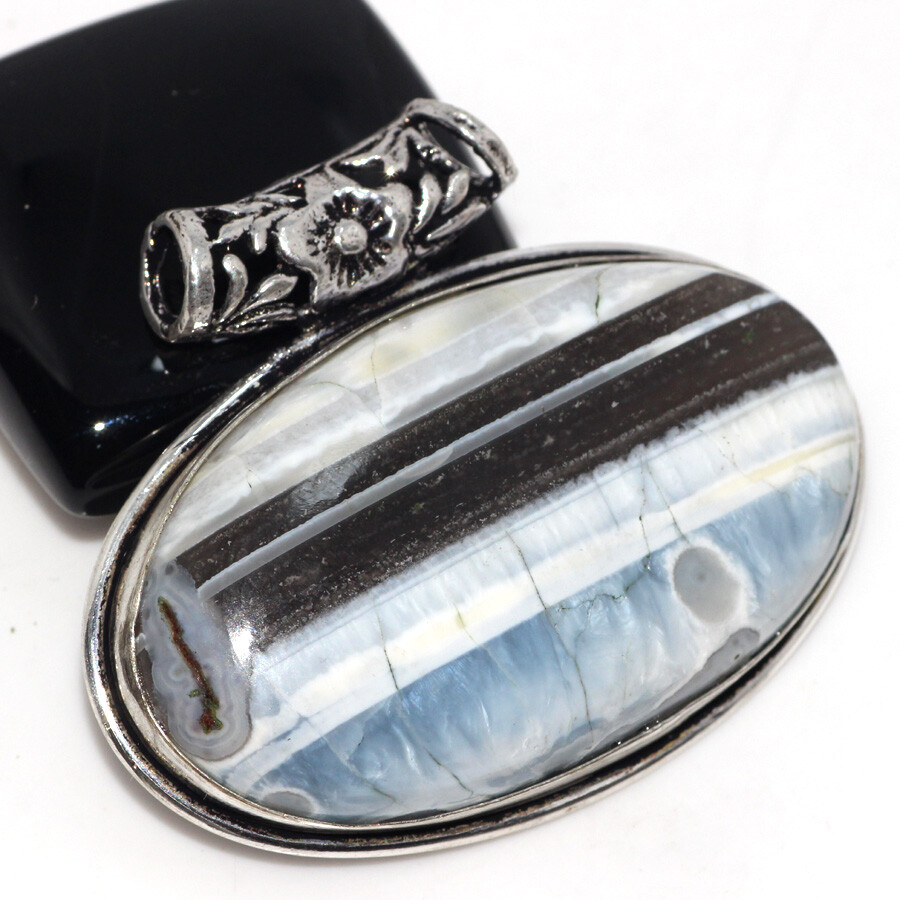 925 Silver Plated Owhyee Blue Opal Ethnic Chunky Pendant Jewelry Size 1.5