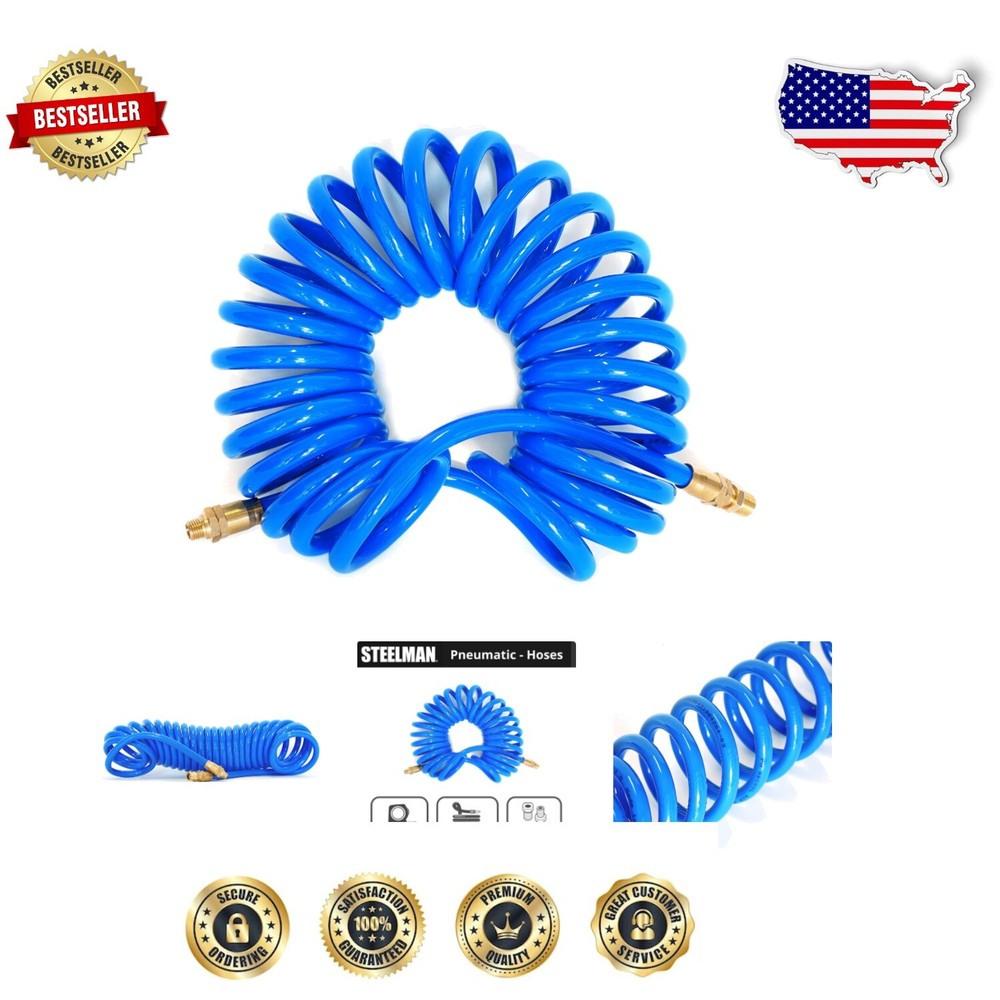 Heavy-Duty 25-Ft Coiled Air Hose with Abrasion Resistance for Professionals