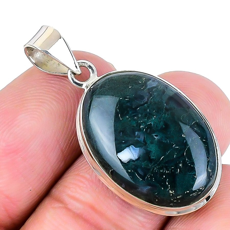 Moss Agate Boho Pendant in 925 Sterling Silver for Sister Birthday Christmas Gift