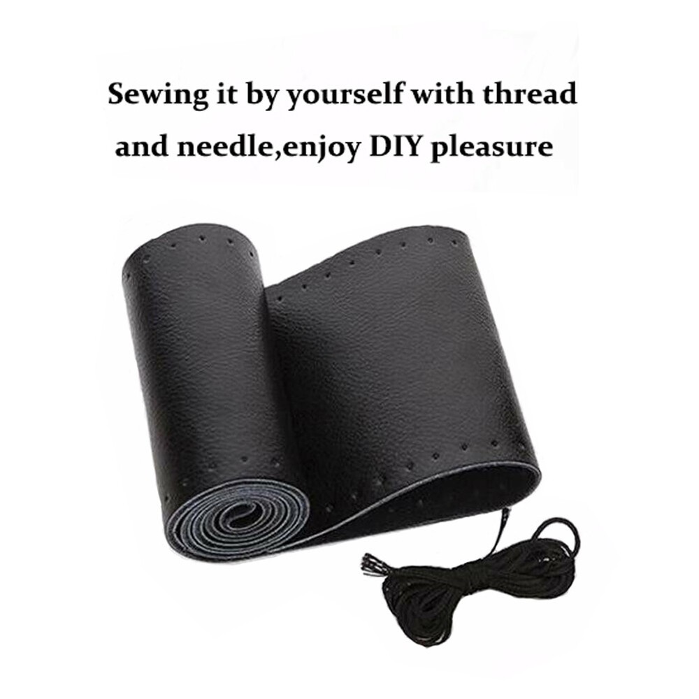 US PU Leather DIY Stitch-On Steering Wheel Cover with Thread