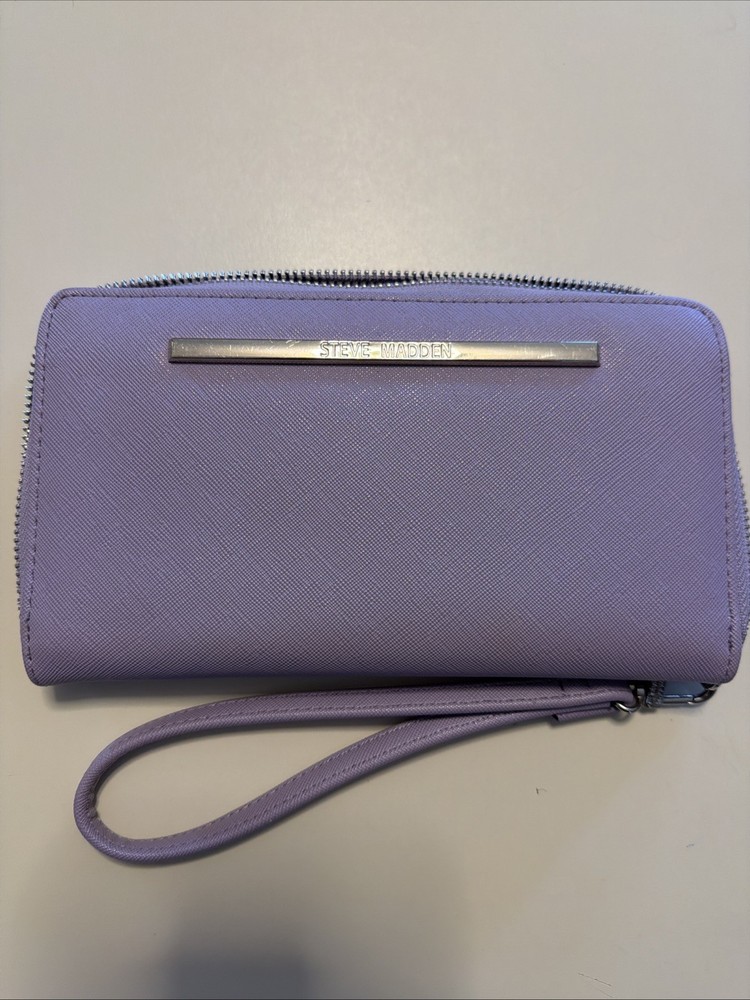 Steve Madden Women's Purple Lavender Logo Zip Around Wristlet Wallet