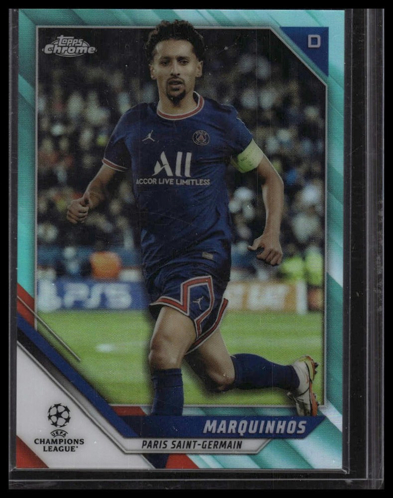 2021-22 Topps Chrome UEFA Champions League #144 Marquinhos Aqua Refractor #/199
