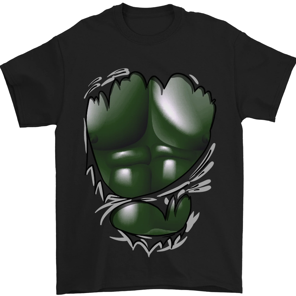 Gym Green Torso Ripped Muscles Effect Mens T-Shirt 100% Cotton