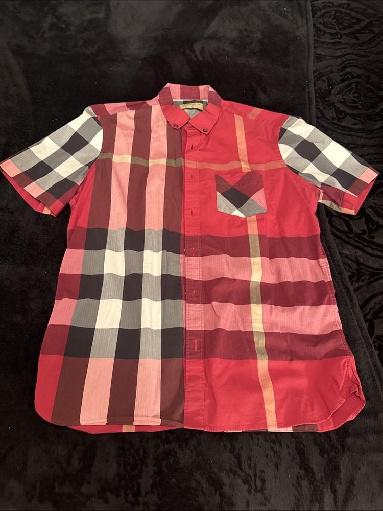 Authentic Burberry London, England Maroon Plaid Button Down Shirt Men’s XL TG