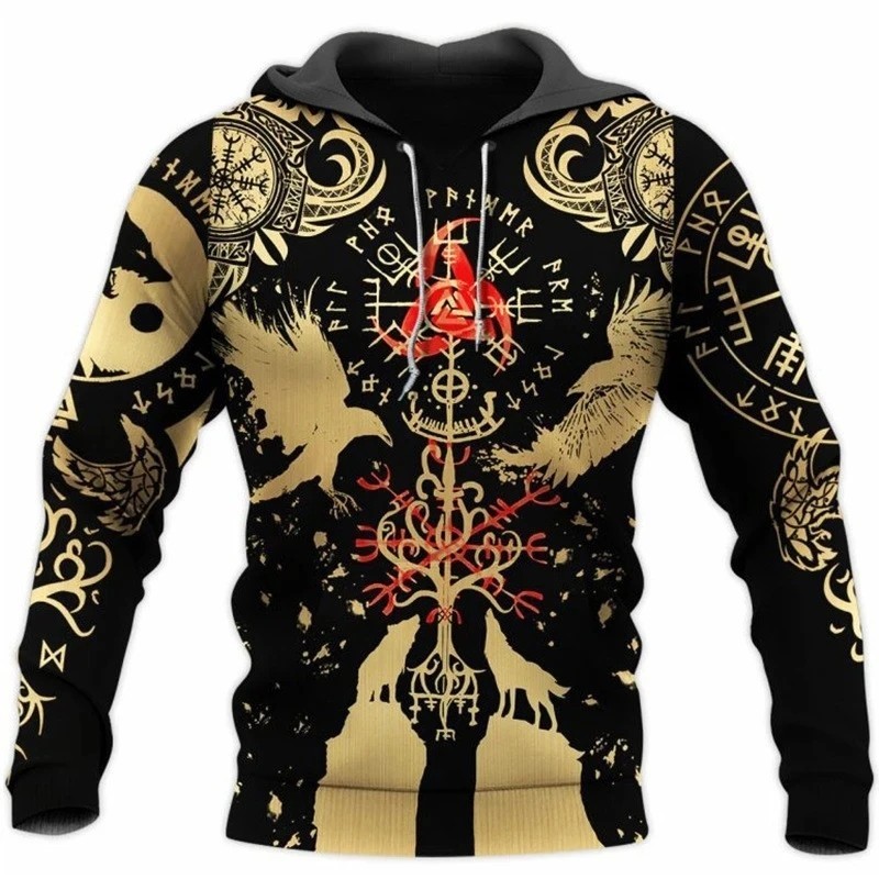 Mens Viking Tattoo 3D Print Hoodie Pullover Sweatshirt Jumper Long Sleeve Coat G