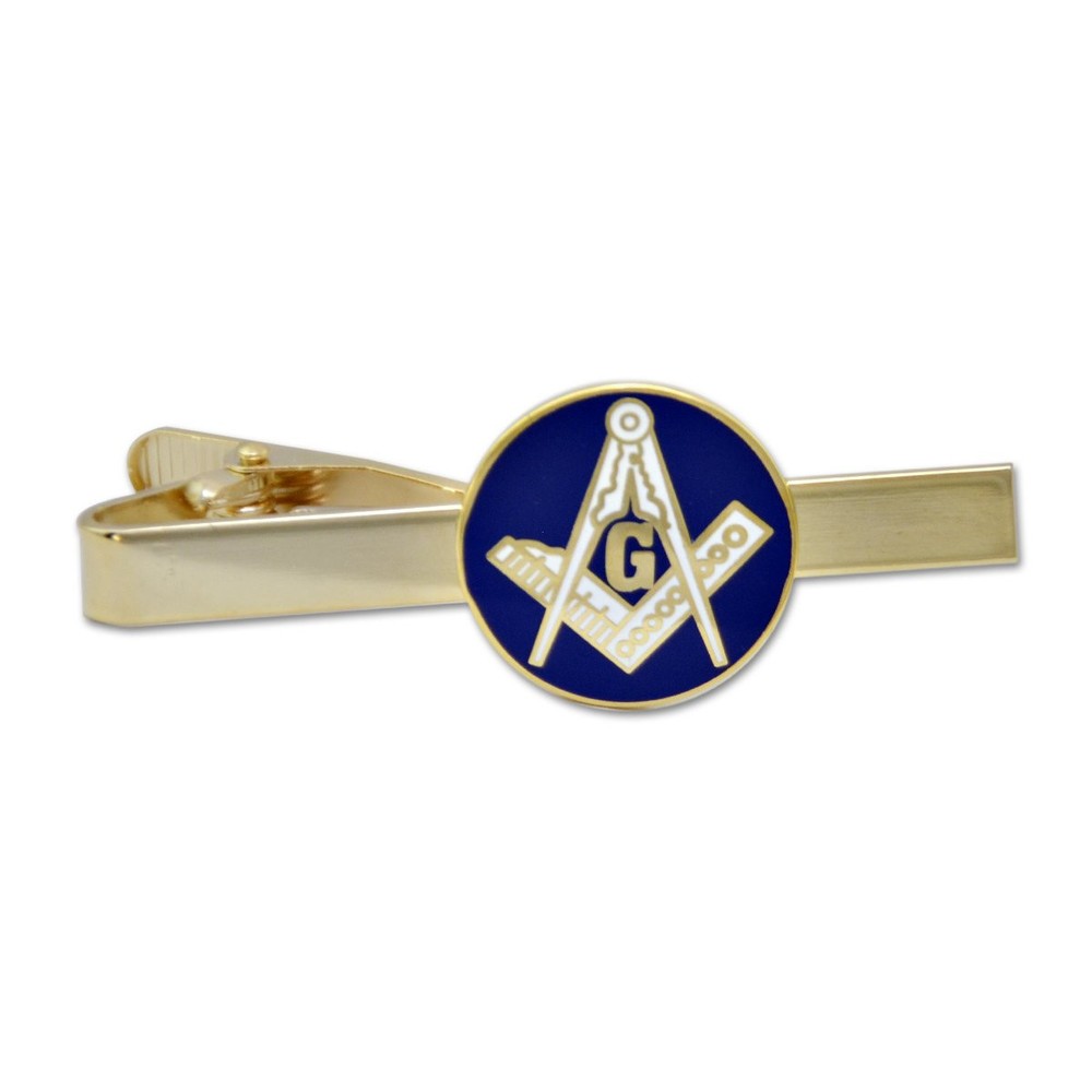 Blue & Gold Masonic Square & Compass Tie Clip - 2 1/4 Inch Wide