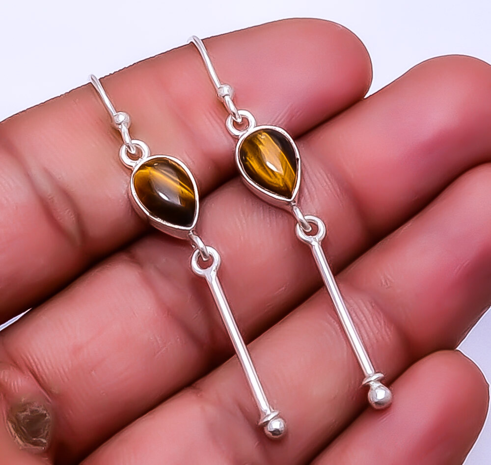 Yellow Tiger Eye - South Africa 925 Sterling Silver Bali Earring 2.34