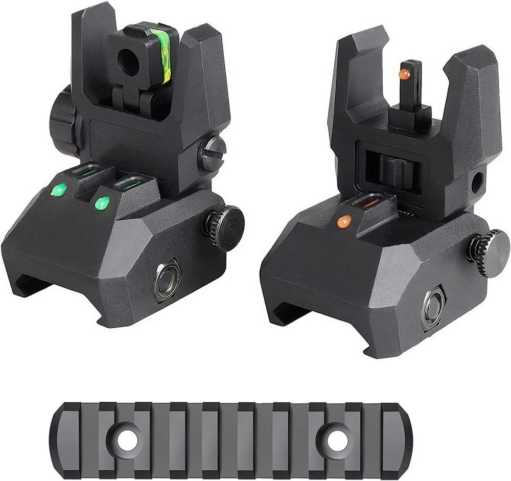 Fiber Optic Sights Flip Up Front and Rear Backup Sights with Green Red Fiber