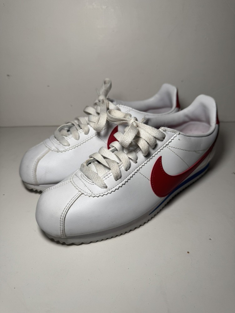 Nike Cortez Trainers Shoes Leather, White Red Blue, Forrest Gump Retro - UK 5.5