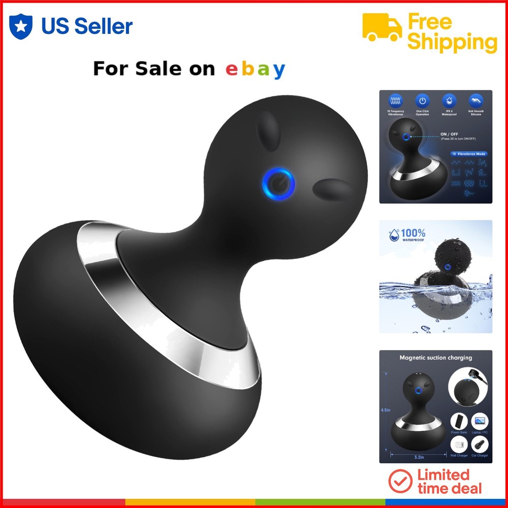 Electric Handheld Massager Silicone Rechargeable Black for Neck Relaxation