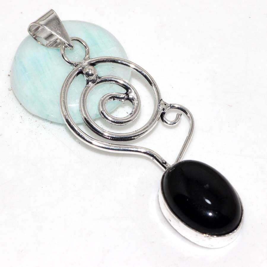 Black Onyx 925 Silver Plated Gemstone Pendant 2.4