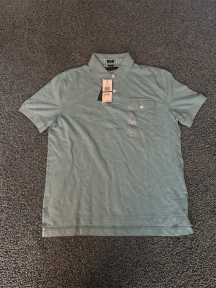 Tommy Hilfiger Slim Fit Size Large 1/4 Button Blue Short Sleeve