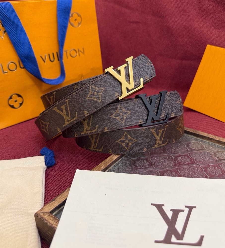 Louis Vuitton Brown Monogram Leather Reversible Women Belt Gold LV Buckle 3.0cm