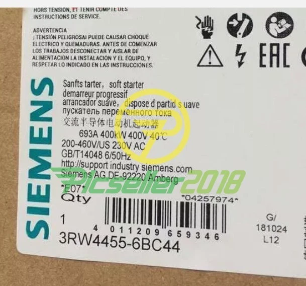 3RW4455-6BC44 NEW SIEMENS 3RW4455- 6BC44 SIRIUS Soft Starter 400 kW 3RW44556BC44