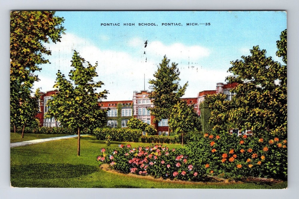 Pontiac MI-Michigan, Pontiac High School, Antique, Vintage c1945 Postcard