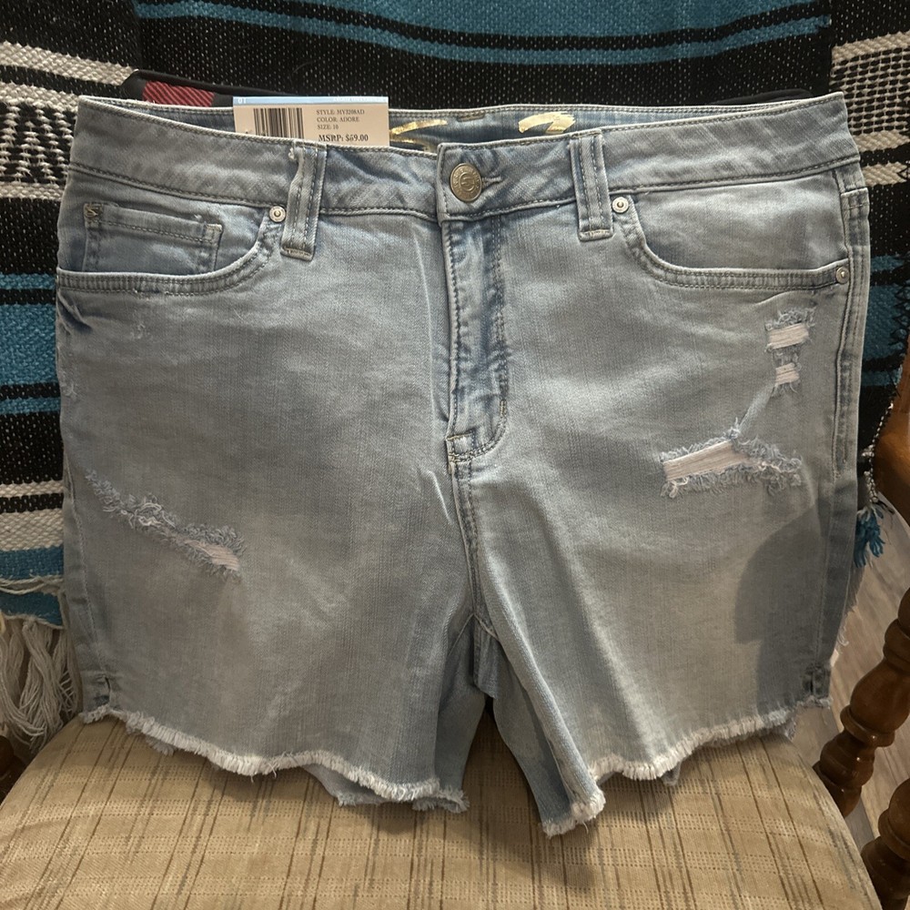 Seven 7 Weekend Short Jean Shorts Womens Size 10 Blue Light Wash Cut Off Denim