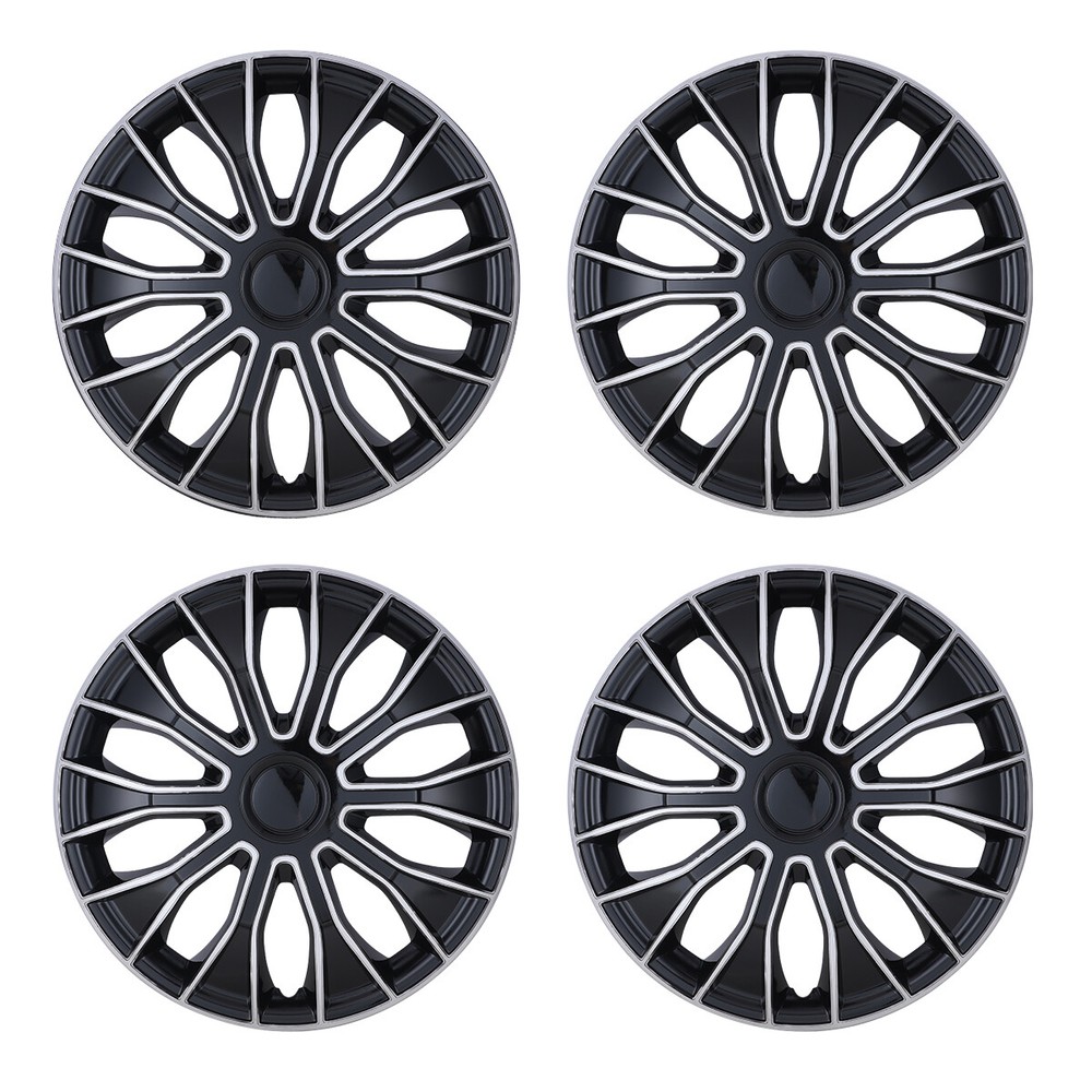 4PCS 15-Inch Black & Silver Snap-On Wheel Covers for R15 Rims