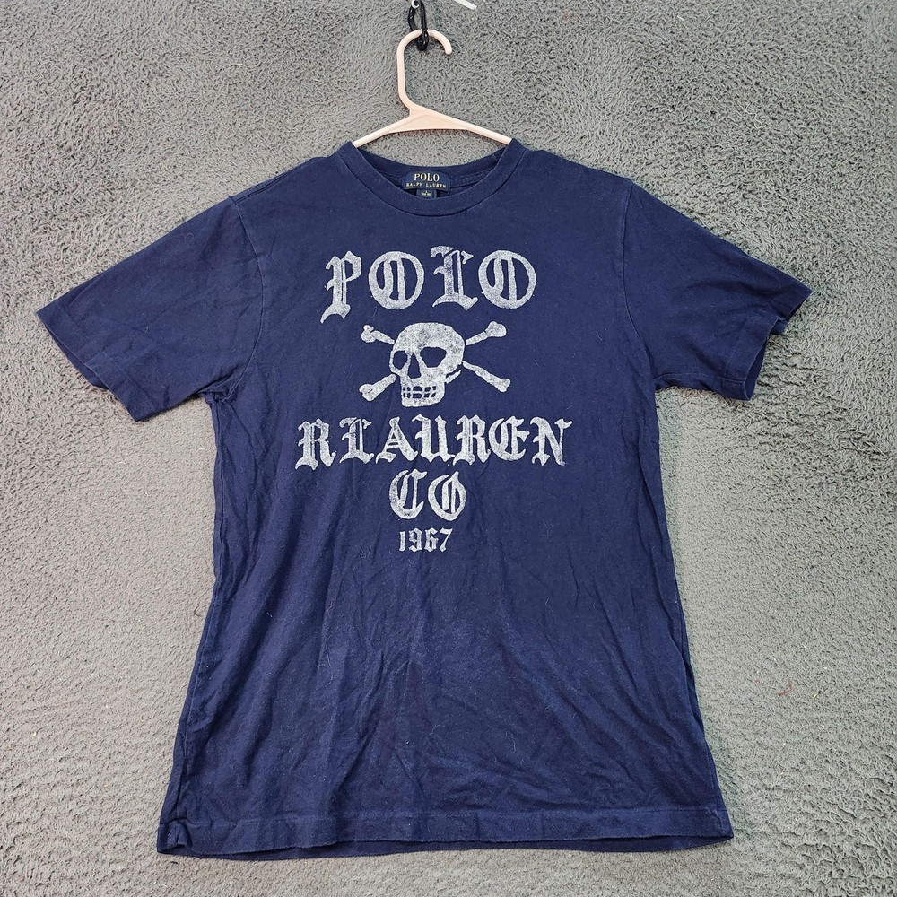 Polo Ralph Lauren Shirt Boys Large 14-16 Blue Skull Crossbones Graphic Tee