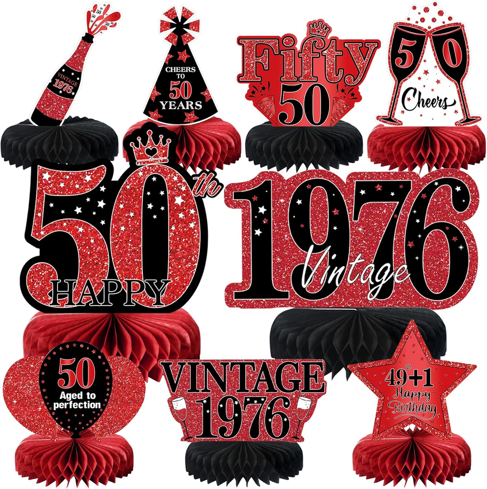 9Pcs 50Th Birthday Decorations Red and Black 50Th Birthday Party Decorations for