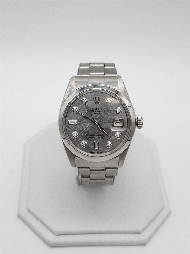 $14,000 ROLEX 34mm DATE METEORITE DIAMOND SS Mens Watch SERVICED
