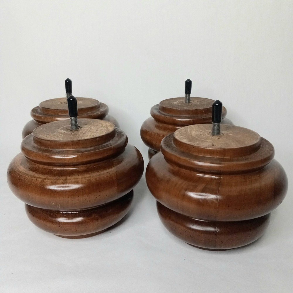 4 Oak Wood Turned Furniture Chair Feet 4.5 Inch Tall Brown Wooden