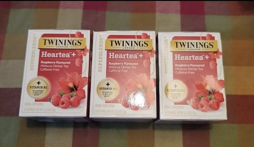 3 Box-Twinnings Superblends Hearted + Raspberry Flavored Hibiscus Herbal Tea 48