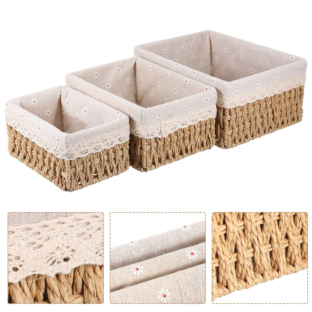 3 Pcs Boxes Hamper Rattan Storage Basket Desktop Woven Baby