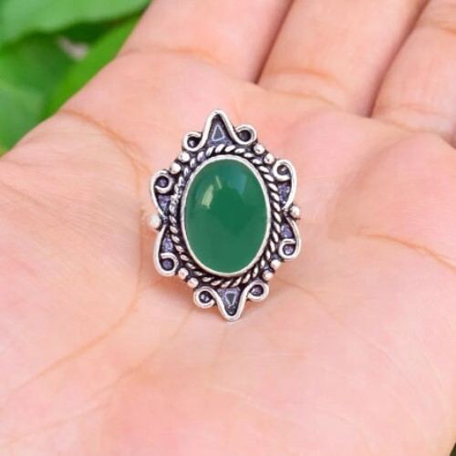 Green Onyx Silver Ring 925 Sterling Women Handmade Rings All Size