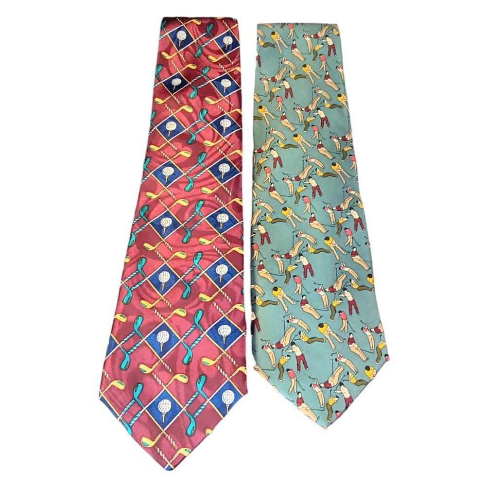 Golf Tie Neckties BD Baggies and Spencer & Lowe Red Golf Balls Green Golfers Two