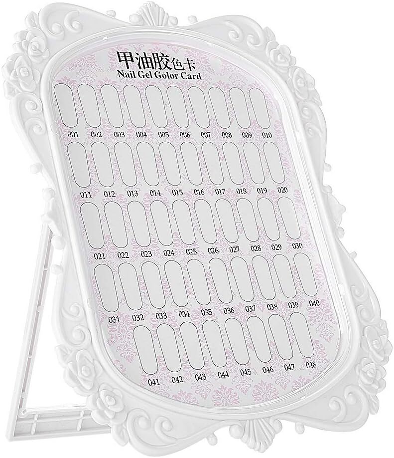 48-Color Nail Polish Gel Card Display with Flower Design Stand for Nail Art Practice