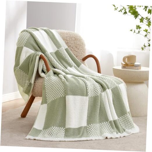 Checkered Blanket, Sage Green Throw Blanket Throw(50