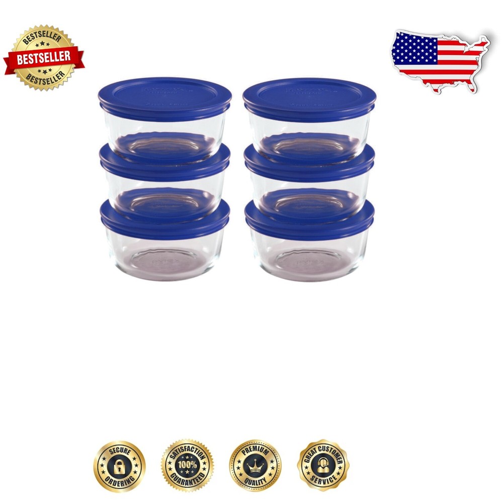 12-Piece Meal Prep Glass Containers with 2-Cup Capacity & Blue Plastic Covers