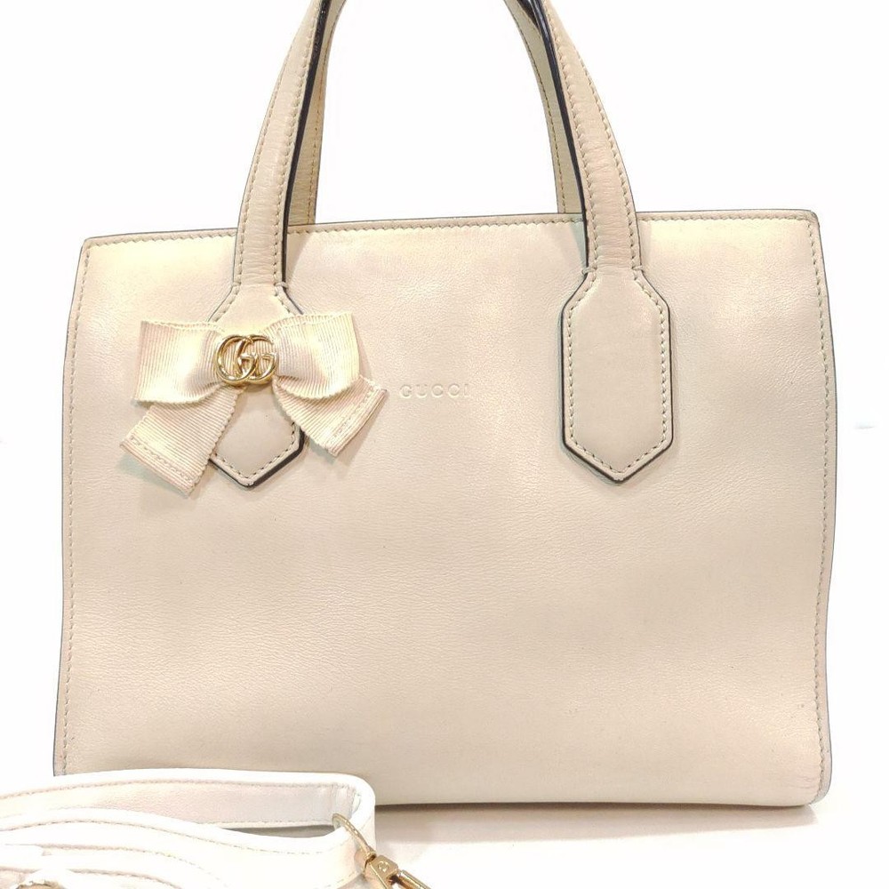 Gucci GG Marmont White Leather 2-Way Shoulder Bag with Ribbon