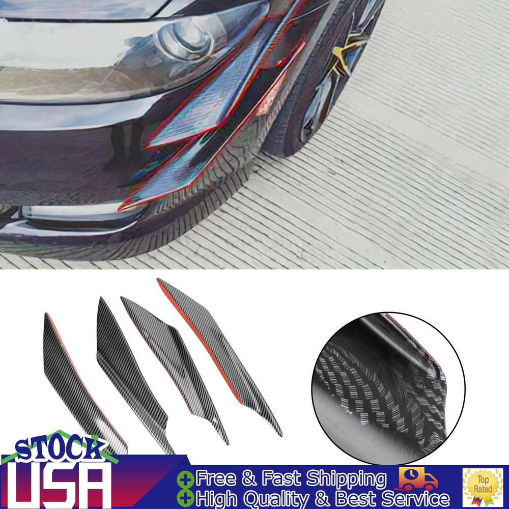 4pcs Universal Front Bumper Fins Body Splitter Spoiler Canards Carbon Fiber Look