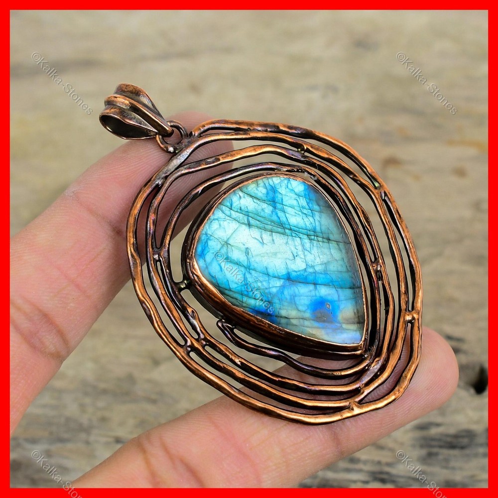 Mothers Day Copper Pear Pendant with Natural Labradorite Electroformed Jewelry-image
