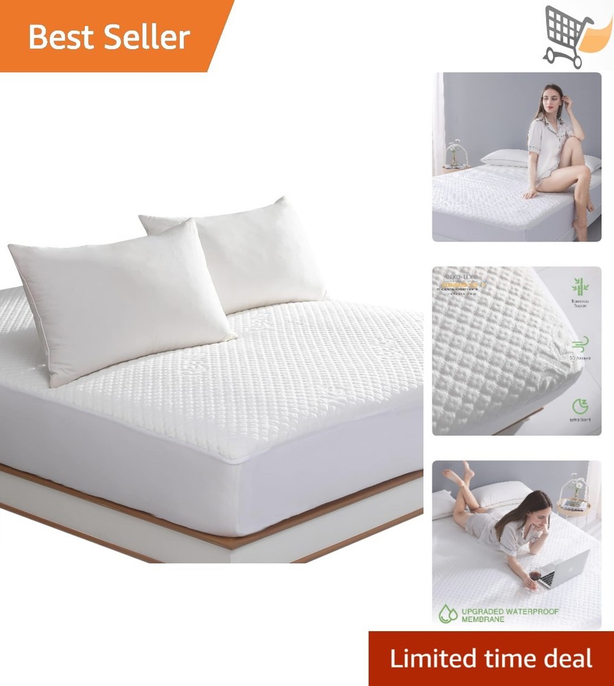 Full Size Waterproof Bamboo Rayon Mattress Protector Fitted Cover-image