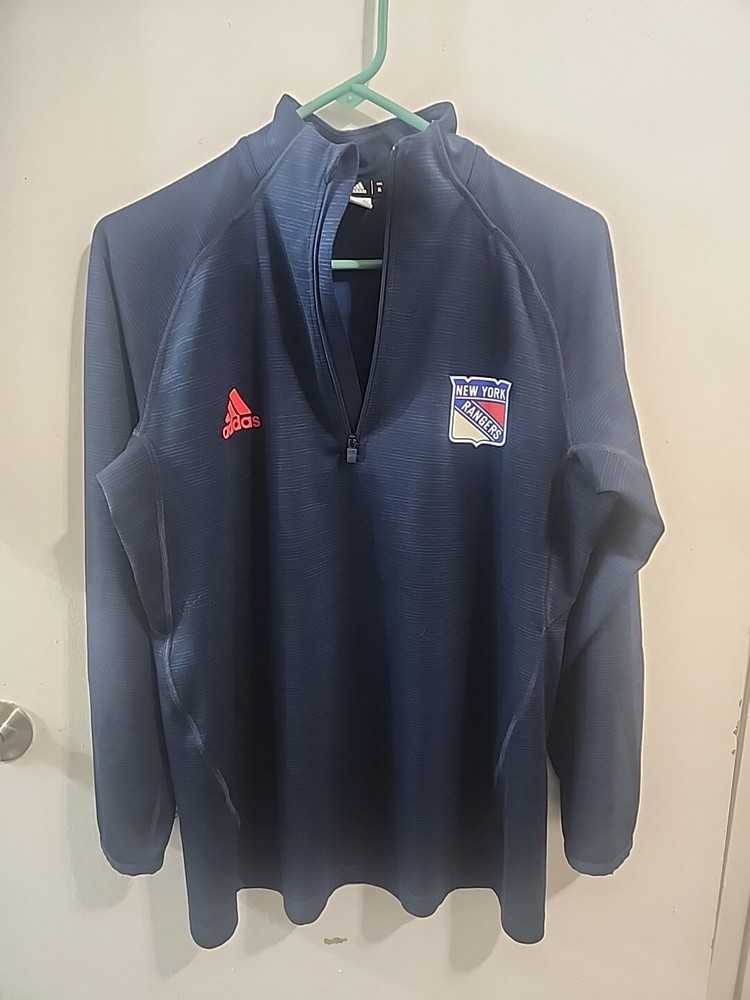 Adidas New York Rangers 1/4 Zip Performance Jersey Pullover Blue Unisex Size XL