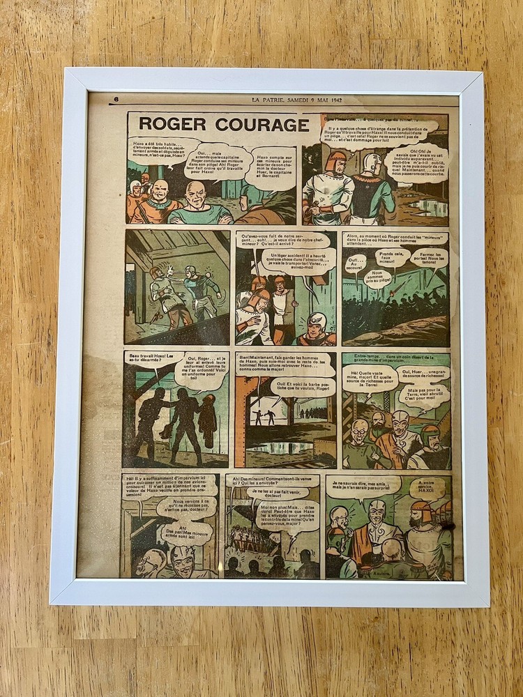 Vintage 1942 Original French Cdn Comic Strip Clipped From Newspaper Glass Frame