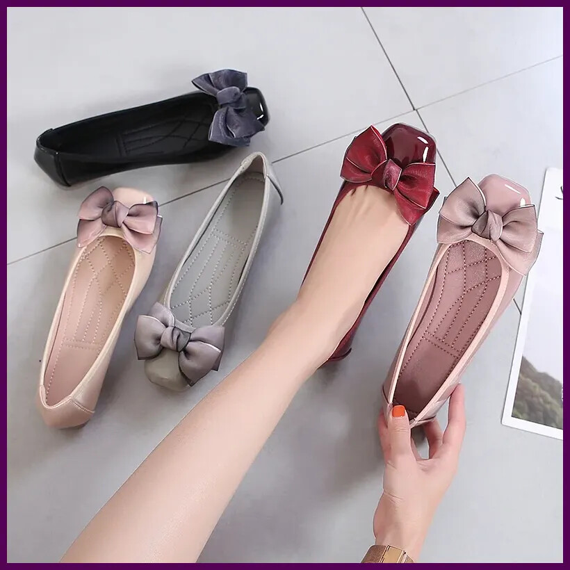 Fashion Pointed Toe Women Flats Shoes Bow Women Shoes Patent Leather Casual