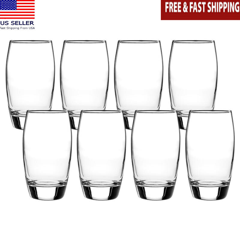8-Piece 16oz Heavy Base Tall Drinking Glasses Dishwasher Safe Durable
