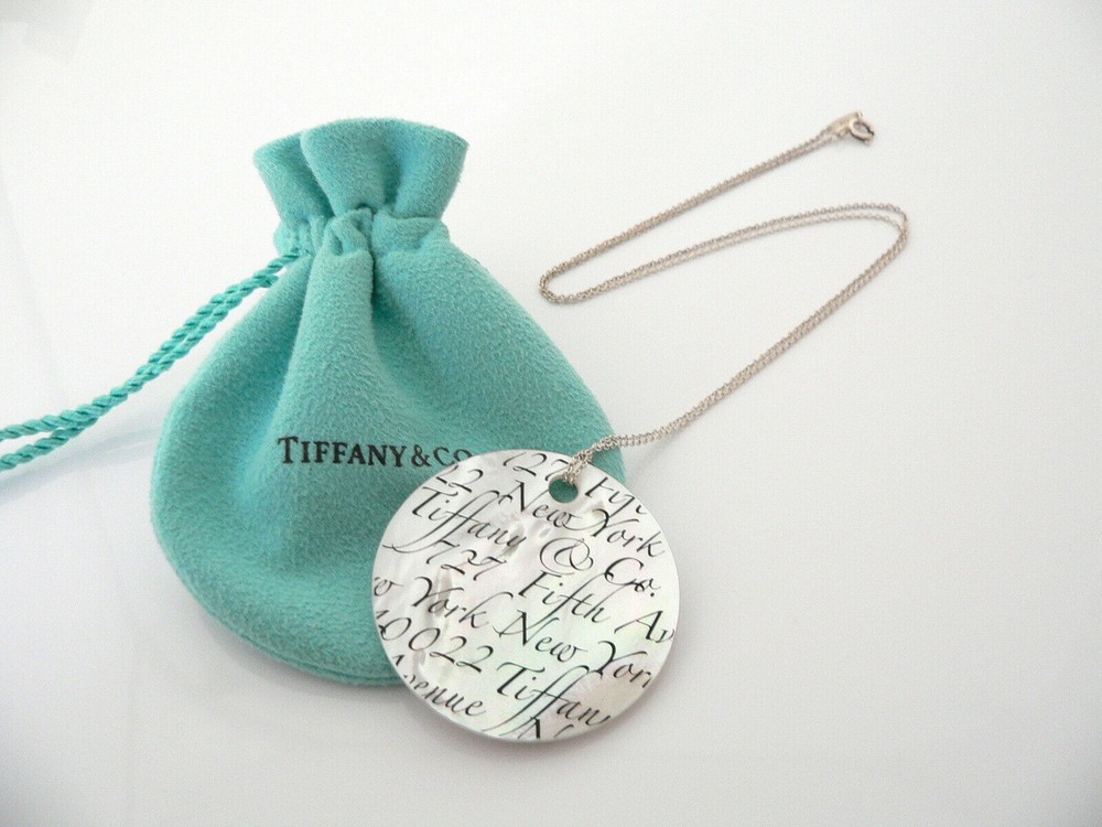 Tiffany & Co Mother Pearl Necklace Notes Charm 20 In Silver Chain Gift Pouch Art