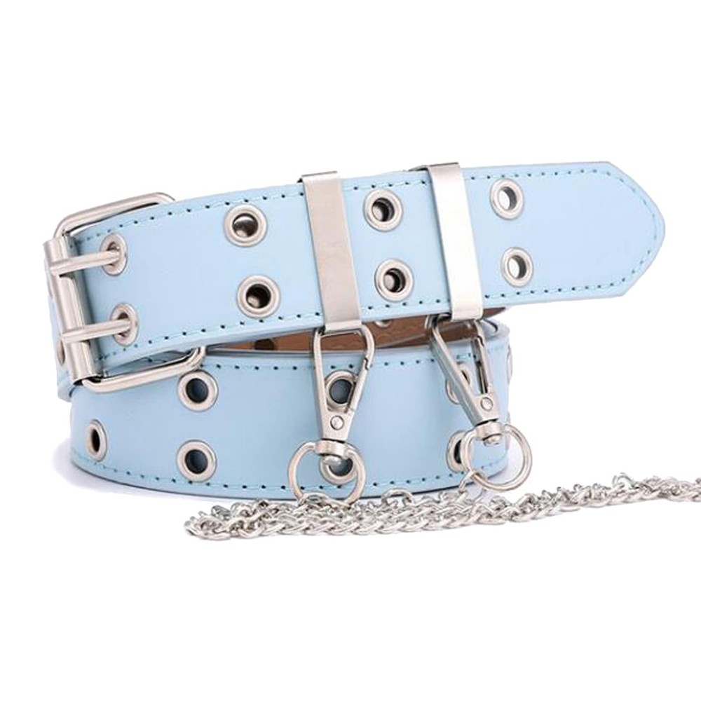 Punk Rock Double Grommet Leather Belt with Studs for Women Y2K Style-image